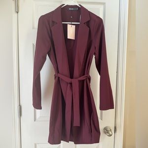 NWT Missguided Brand Mid Long Jacket Trench coat Lightweight Wine Red Sz 4